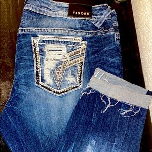 Vigoss Dublin Skinny Jean - Dark Wash with Sequin Pockets